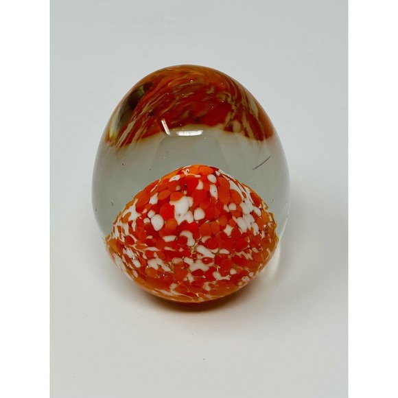 Egg Shaped Art Glass Paperweight Orange and White - Picture 2 of 4